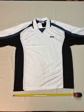 Fila Men’s White and Black Short Sleeve Polo with Navy Trim
